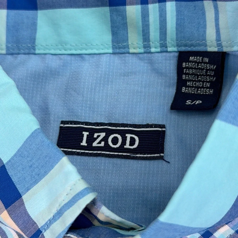 IZOD Shirt Men's Small Gulf Stream Blue Plaid Breeze Cool FX Button Down NWT